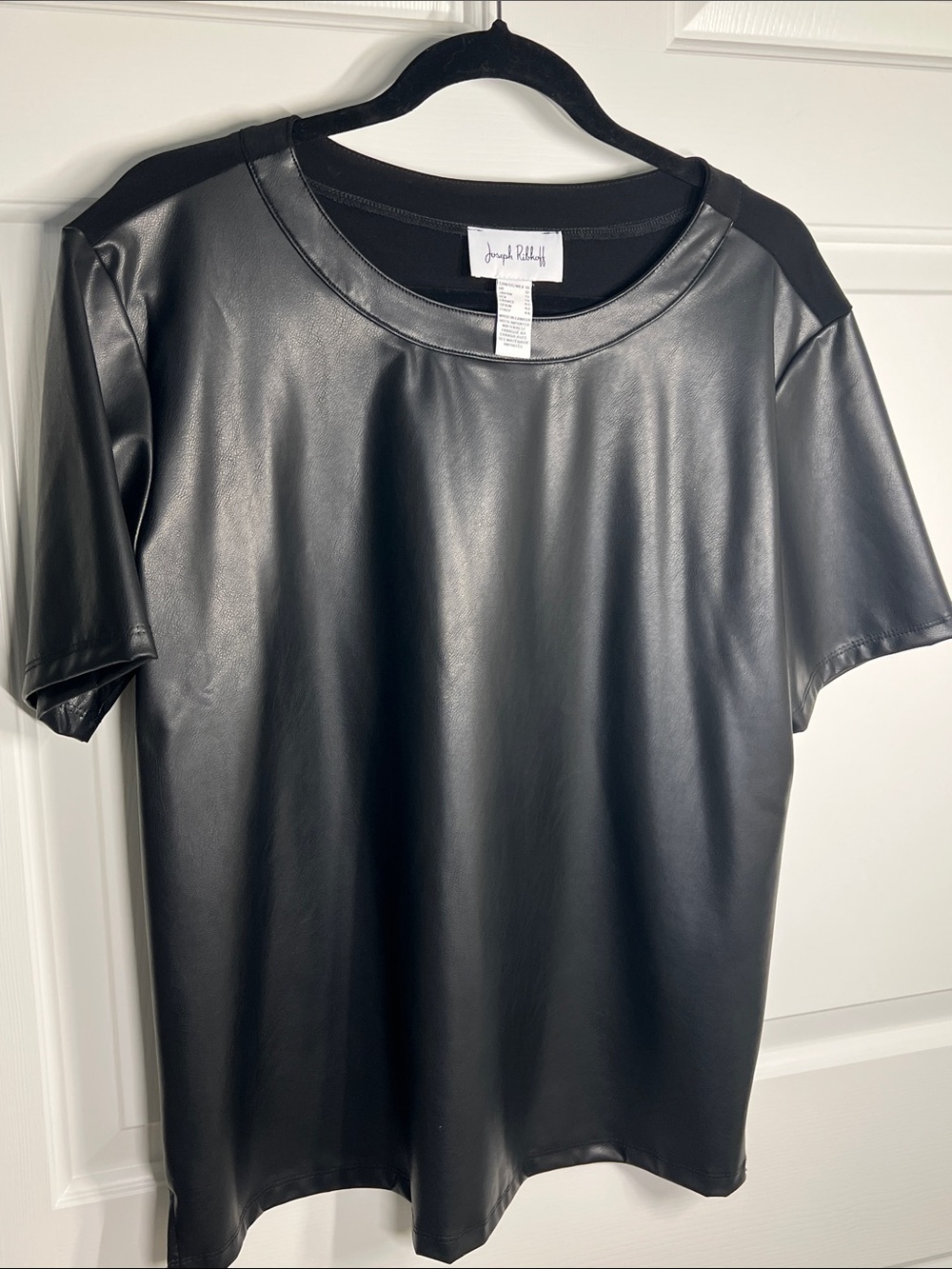 Joseph Ribkoff Black Faux-Leather Short Sleeve Tee - Women’s size US 10